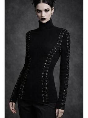 Cyrus Lace Up Turtleneck Womens Size Small Black Sweater Grommet Corset Goth EUC